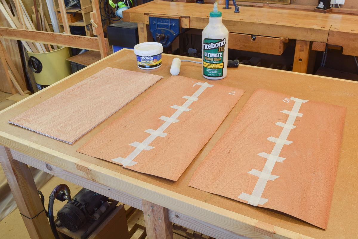 Veneer leaves substrate glue and roller