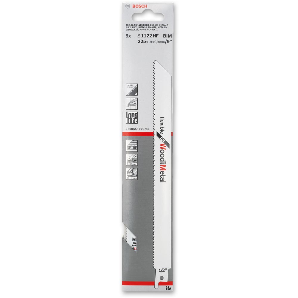 Bosch S1122HF BiM Sabre Saw Blades Flex Wood & Metal (Pkt 5)
