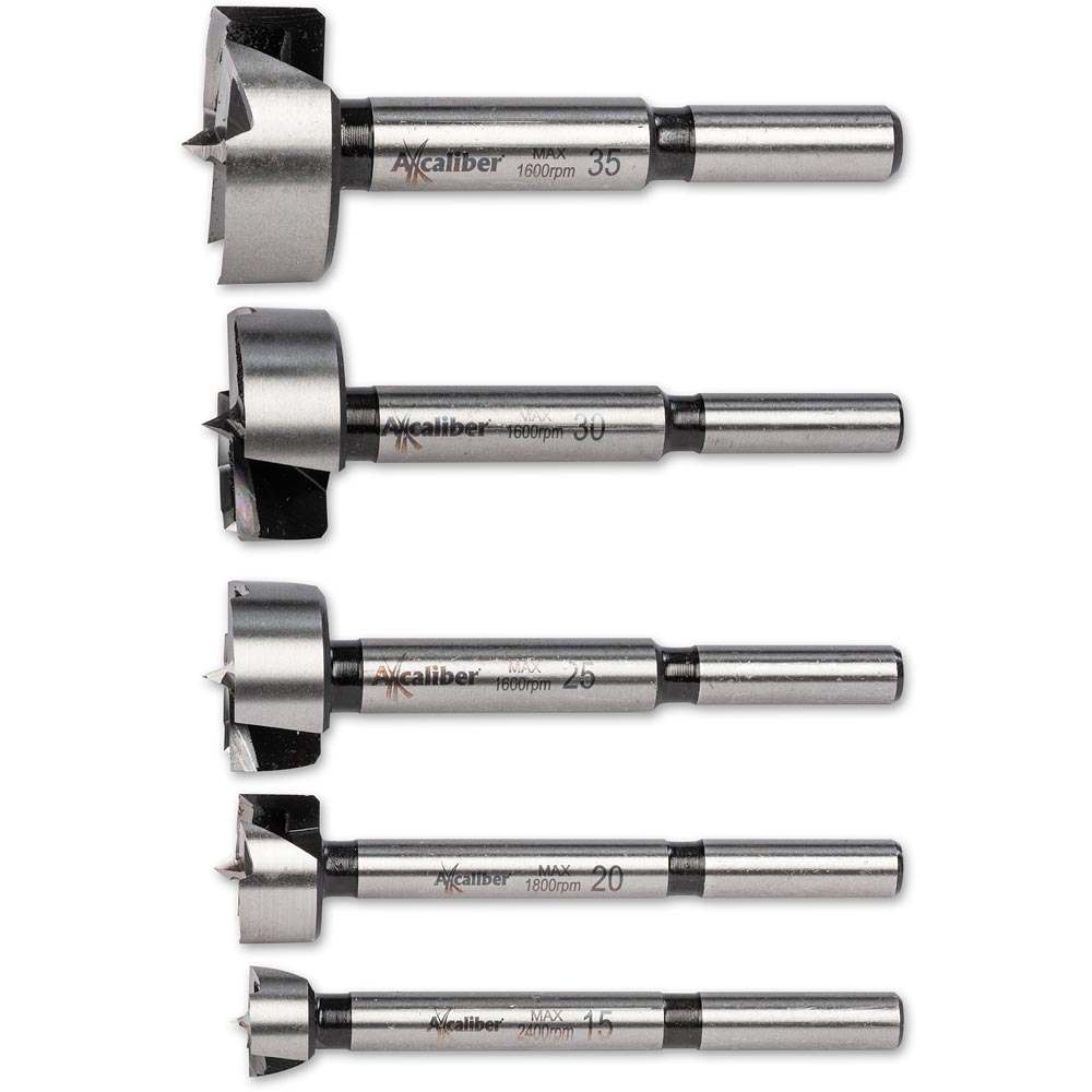 Axcaliber Forstner Bit Set of 5 in Wooden Box