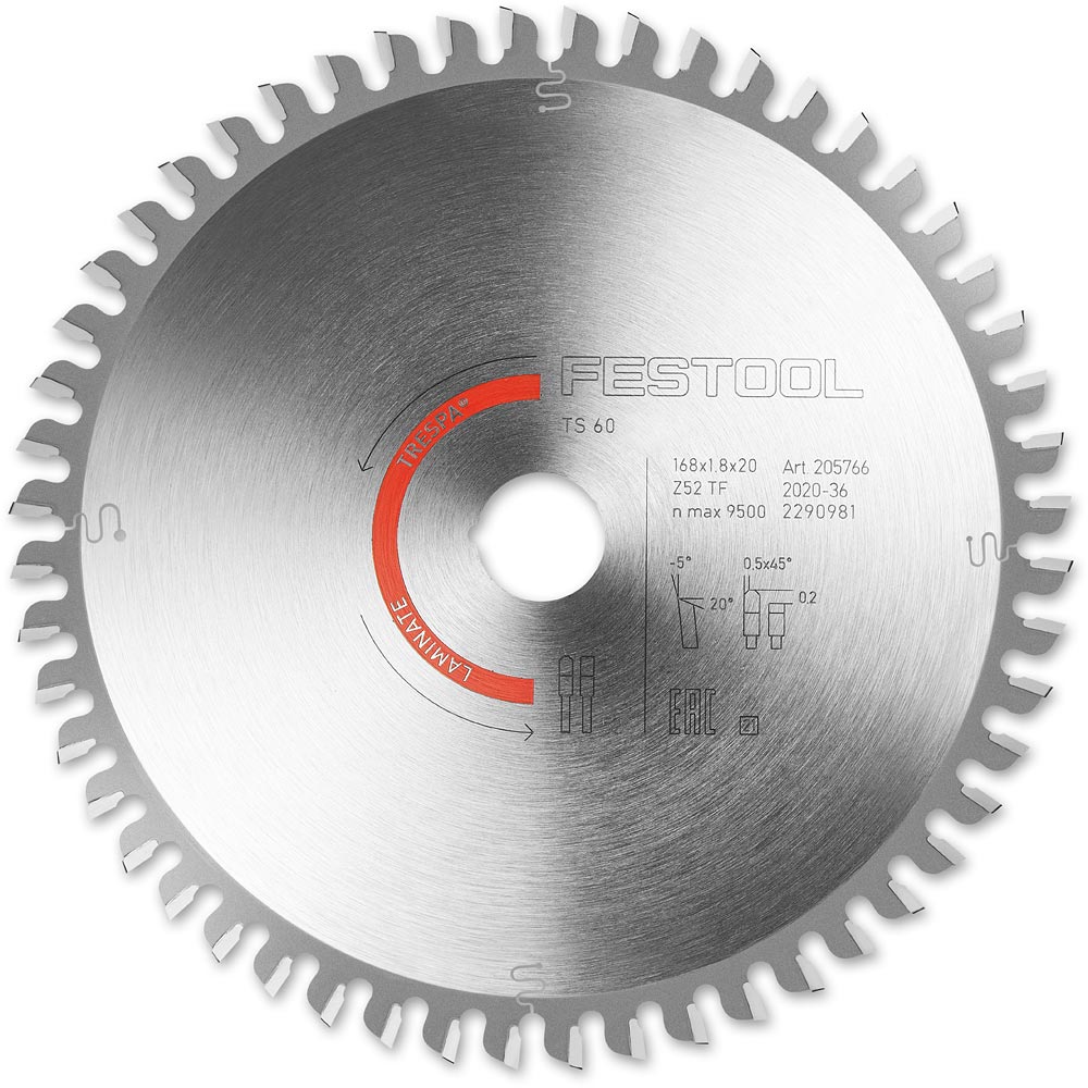 Festool TCT Saw Blade for Laminate 168mm x 1.8 x 20mm 52T