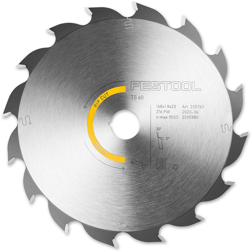 Festool TCT Saw Blade Rip 168mm x1.8mm x 20mm 16T