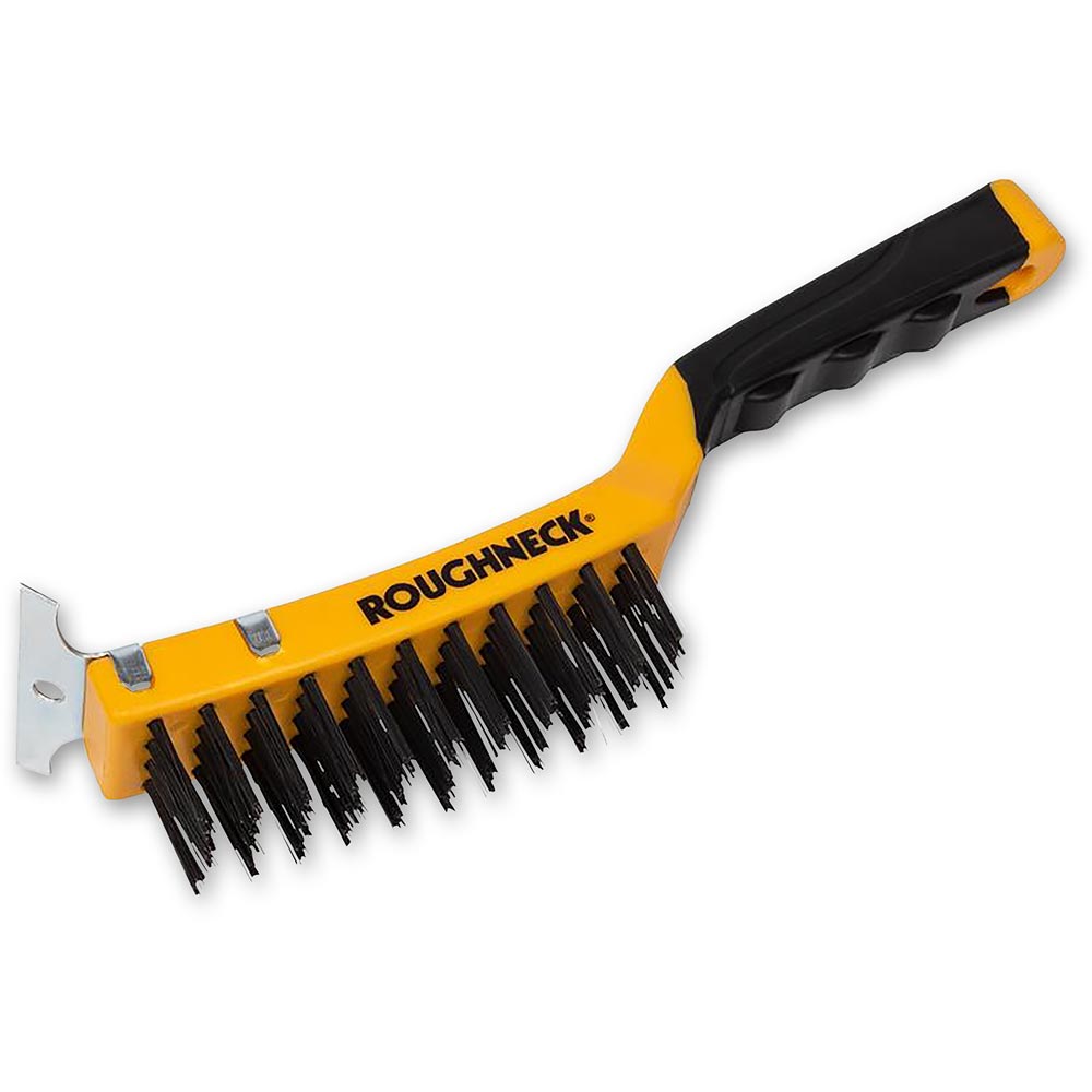 Roughneck Carbon Steel Wire Brush Soft Grip with Scraper 300mm - 4 Row