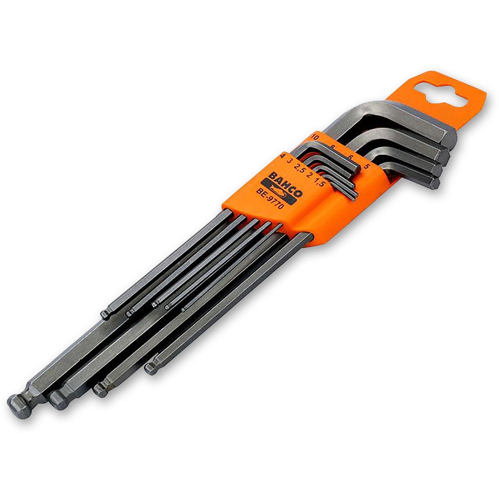 Bahco BE-9770 Metric Long Ball End Hex L-Key Set, 9 Piece
