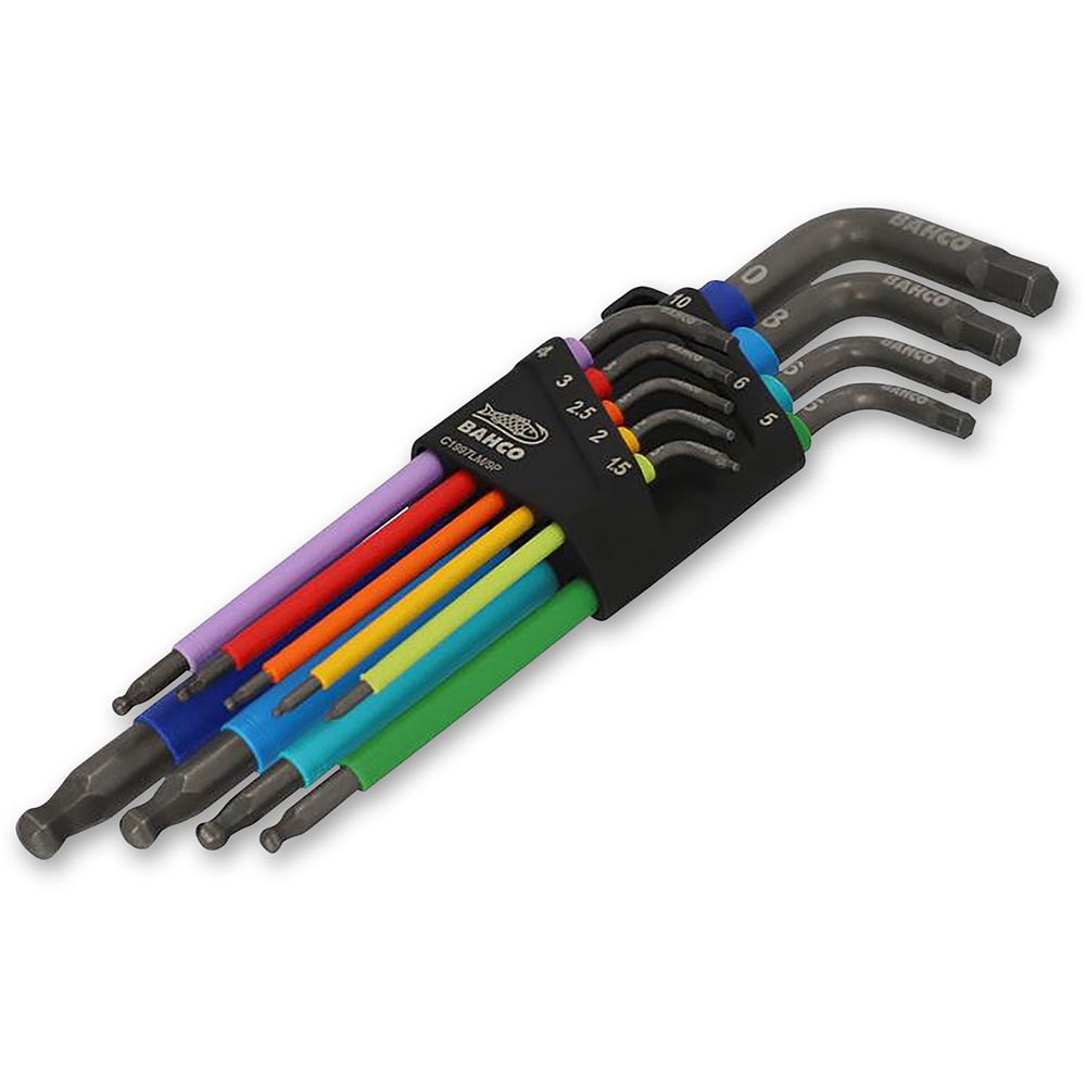 Bahco C1997LM/9P Metric Long Ball End Coloured Hex L-Key Set, 9 Piece