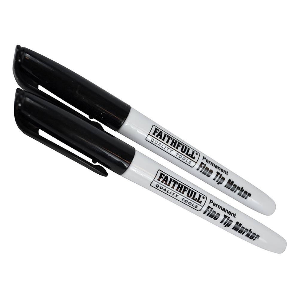 Faithfull Fibre Tip Marker Pen Black (Pack 2)
