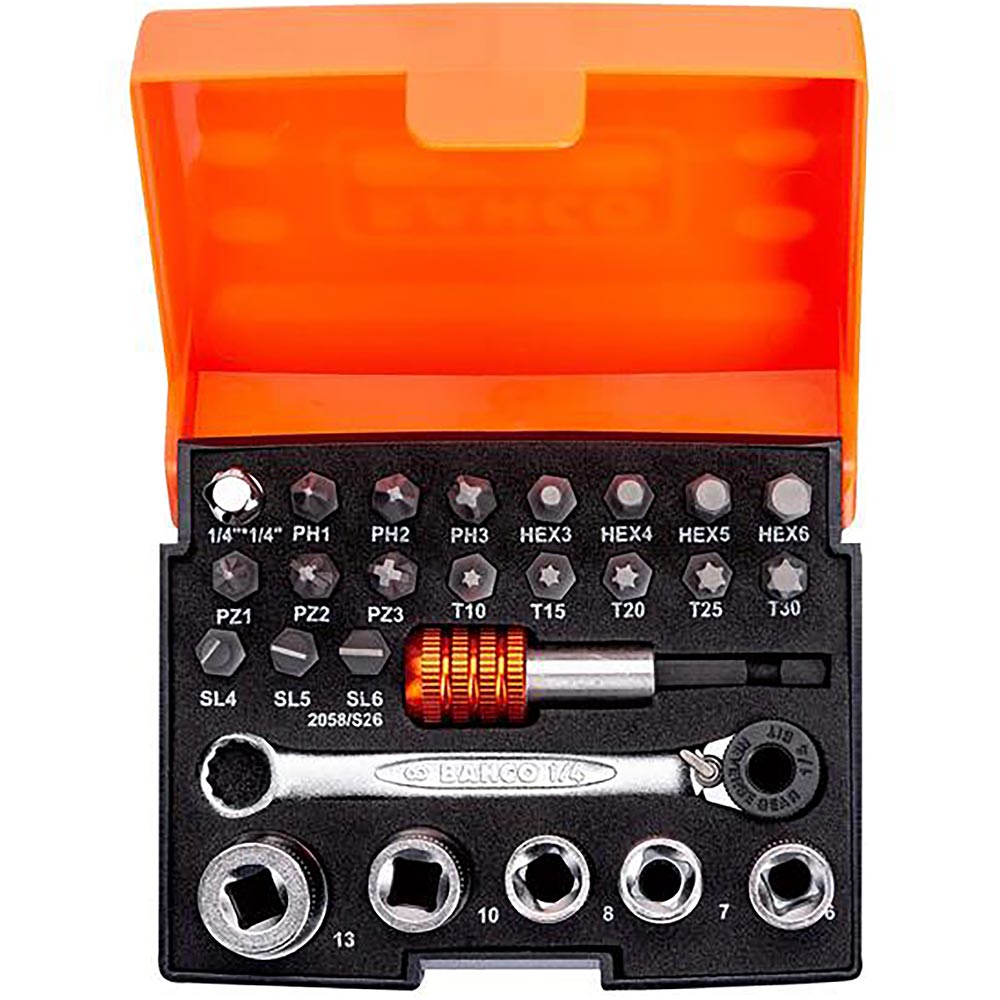 Bahco 2058/S26 1/4" Drive Ratchet Socket Set, 26 Piece