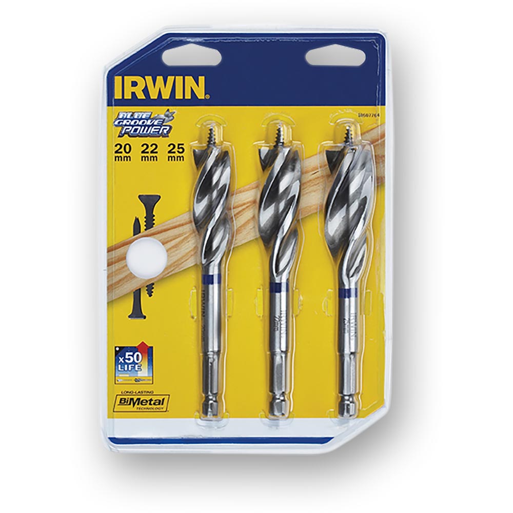 IRWIN Blue Groove Wood Power Bits 14, 16, 18mm Set