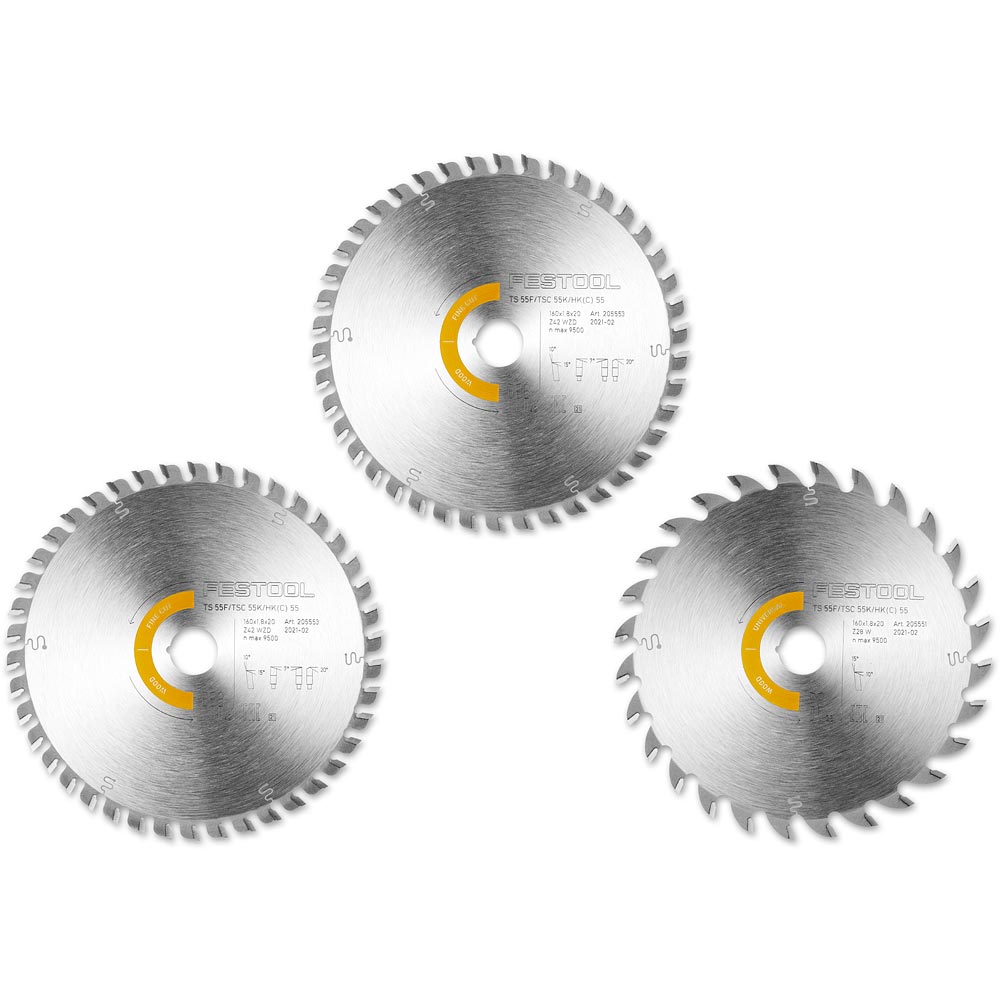 Festool Circular Saw Blade Set 3, Wood 160mm x 20mm x 1.8mm kerf