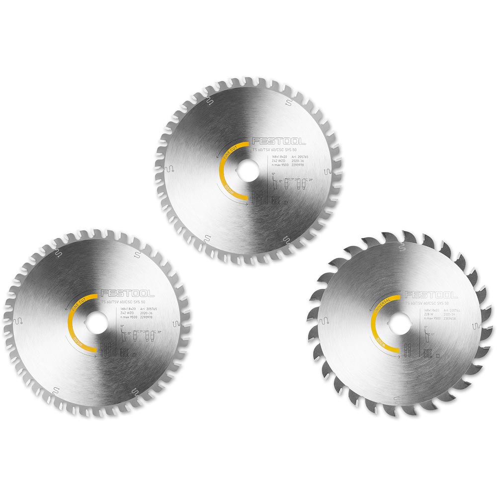 Festool Circular Saw Blade Set 3, Wood 168mm x 20mm x 1.8mm kerf
