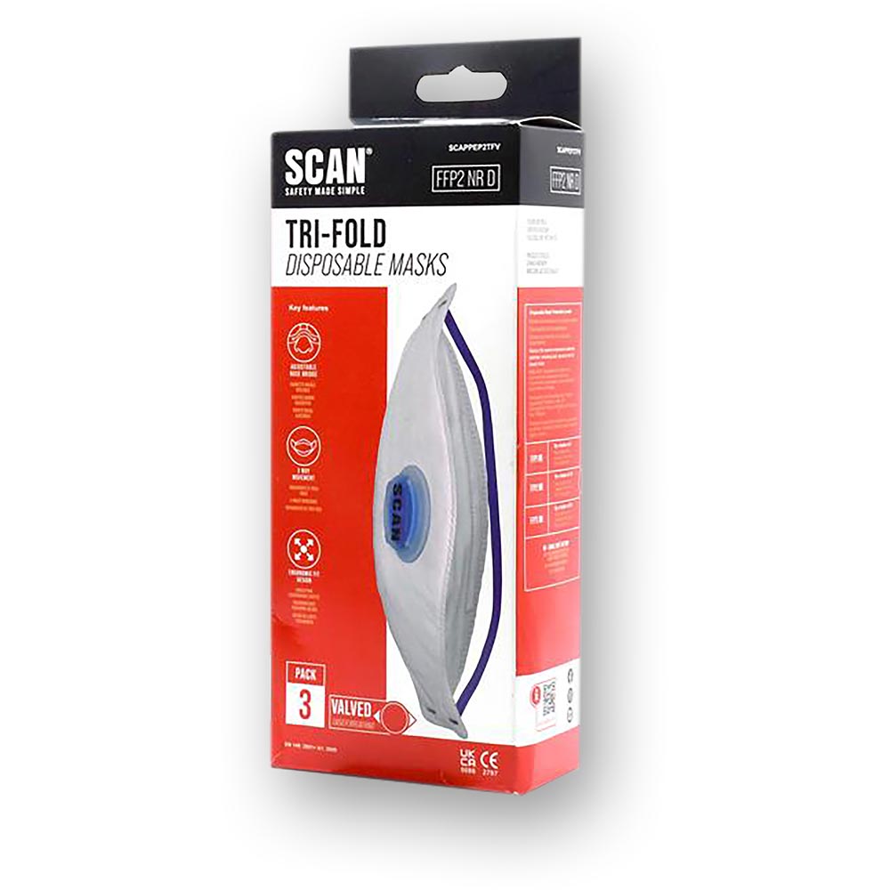 Scan Tri Fold Valved Respirator Masks (Pkt 3)