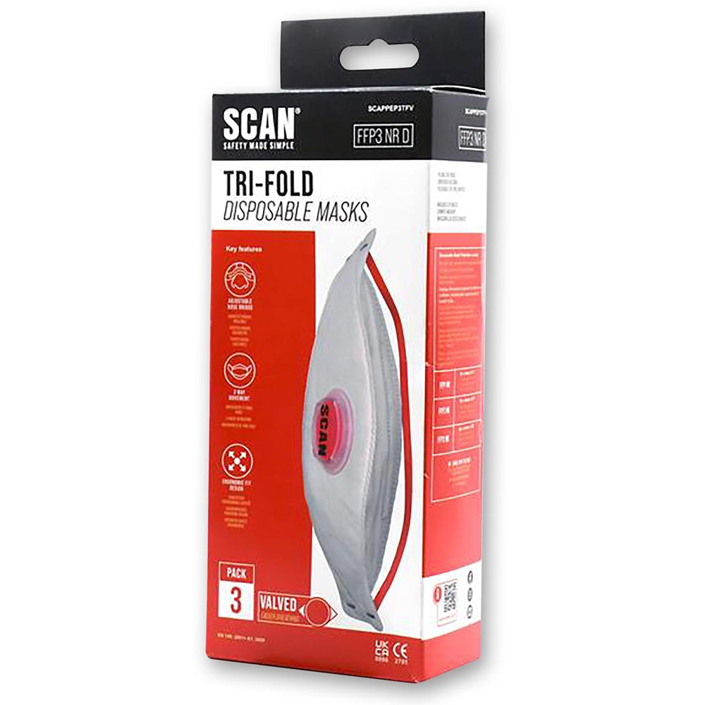 Scan Tri Fold Valved Respirator Masks (Pkt 3)
