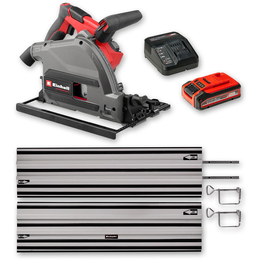 Einhell TP-PS 18/165 Li BL Plunge Saw 4.0Ah Battery, Charger, Rail Kit