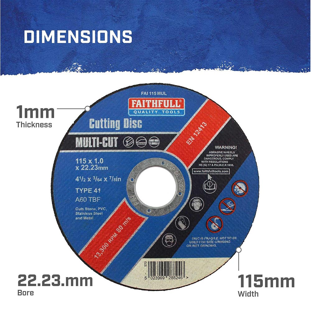 Faithfull Multi Purpose Thin Cutting Discs - Pack 10