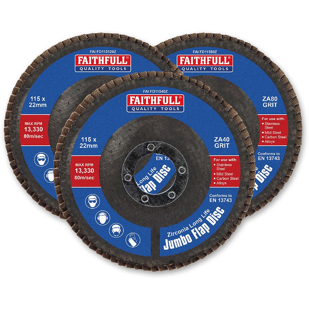 Faithfull Zirconia Abrasive Flap Disc 115 Mixed 40, 60 & 120G Pack 3