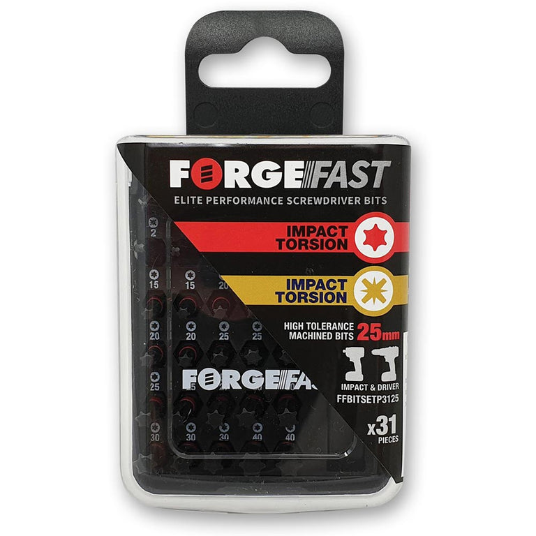 ForgeFast Impact Screwdriver Bit Set Pozi/Torx Mix 31 Pce | Axminster Tools