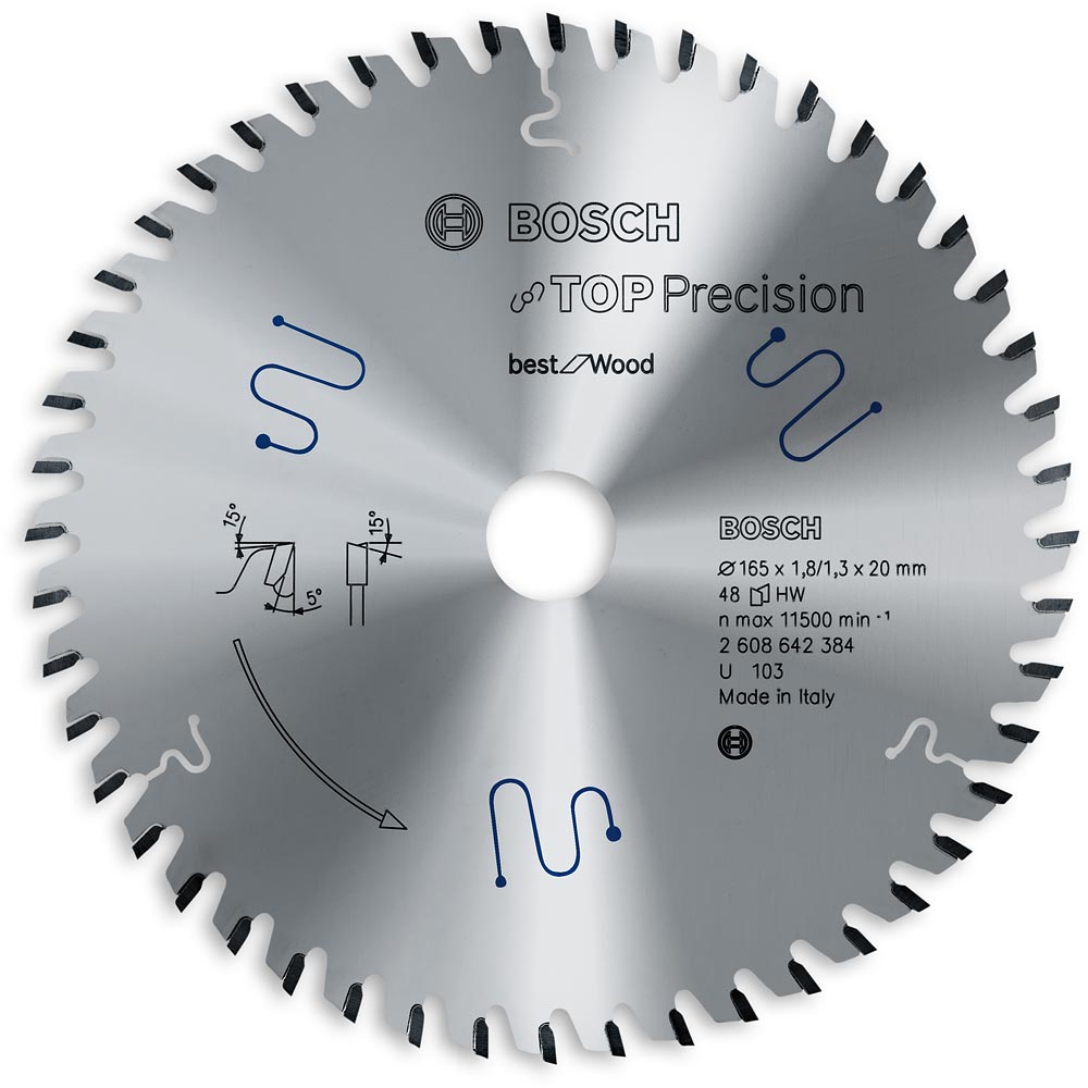 Bosch Top Precision TCT Saw Blades - 165mm x 1.8mm x 20mm