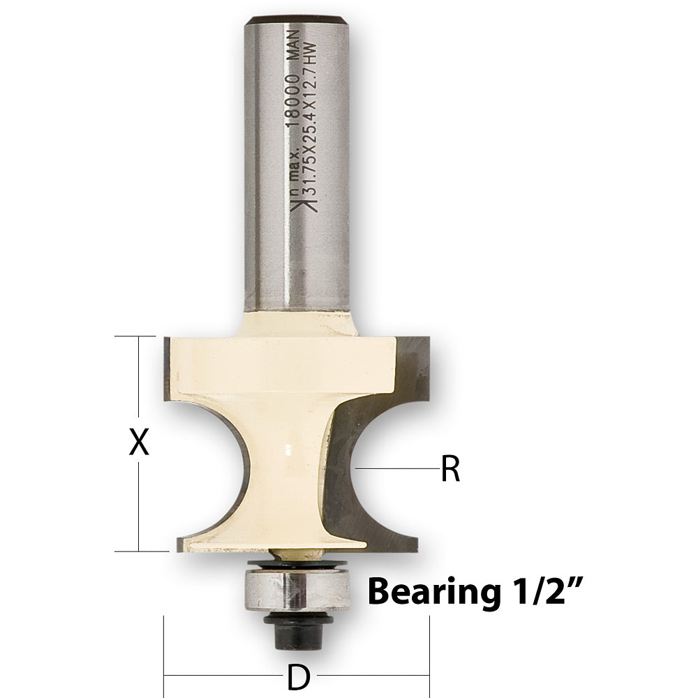 Axcaliber Edge Beading Router Cutters - 1/2" Shank