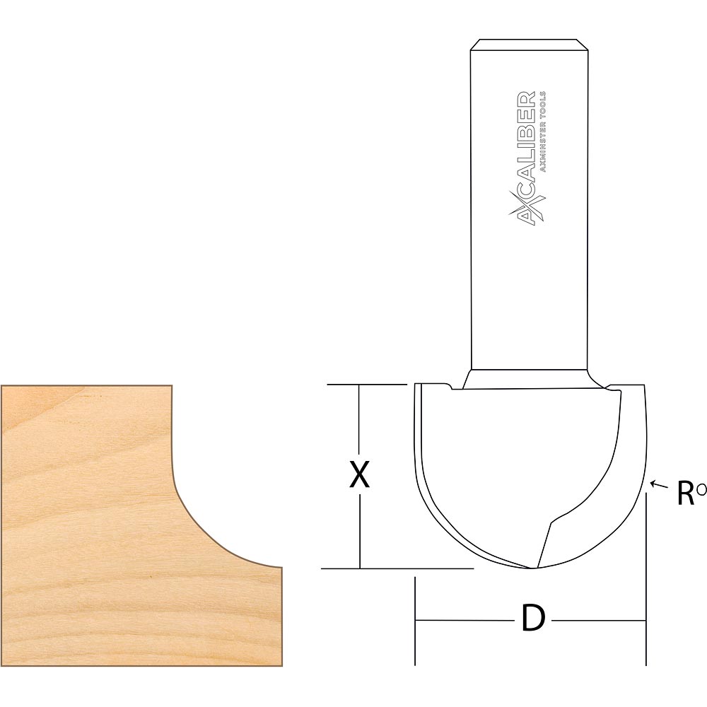 Axcaliber Round Nose/Radius Cutters - 1/2" Shank