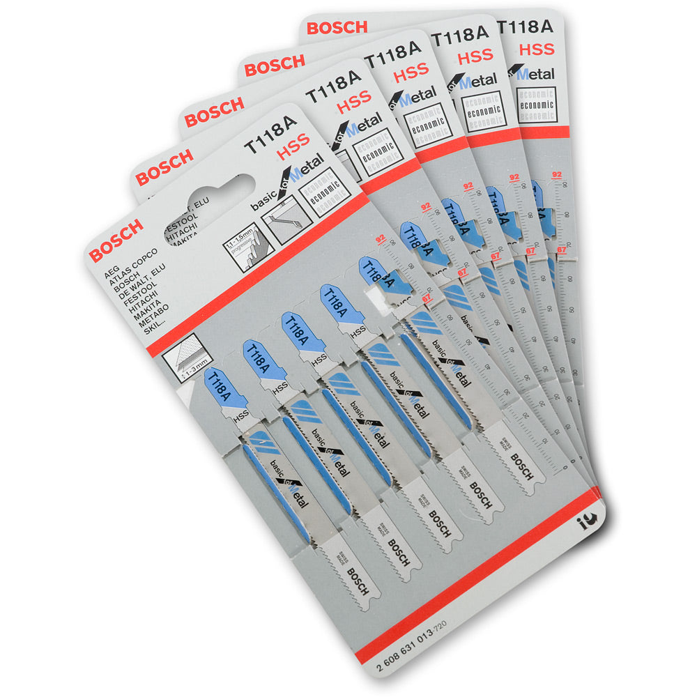 Bosch T118A Jigsaw Blades Metal, Plastics & General Cutting (Pkt 5)