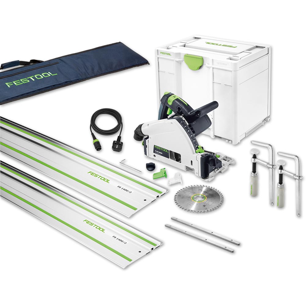 Festool TS 55-FEBQ Plus Plunge Saw, 2 x Guide Rails & Accessories 230V