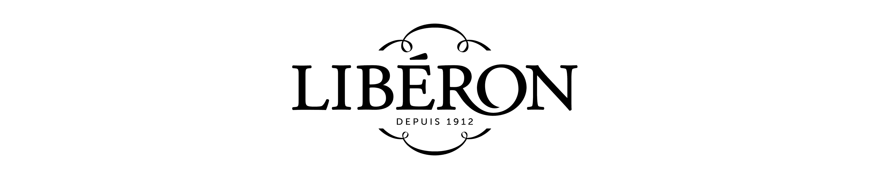 The brand logo for Libéron, featuring the word 'LIBÉRON' in a black serif font with decorative flourishes above and below, and the phrase 'Depuis 1942' in smaller text underneath, all centered on a solid white background.