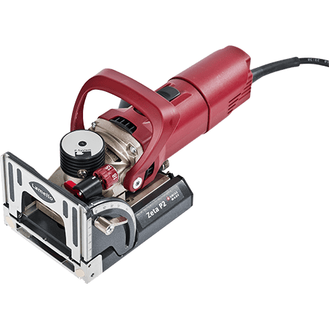 A lamello biscuit jointer with a black cord, shown from a three-quarters angle on a solid white background.