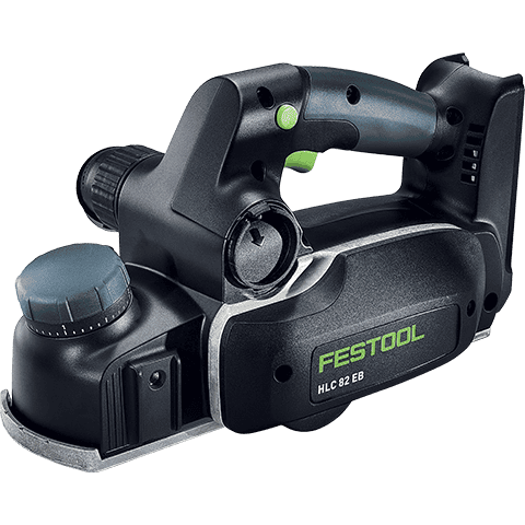 Festool HLC B2 EB cordless planer in black and grey with green accents, shown on a solid white background.
