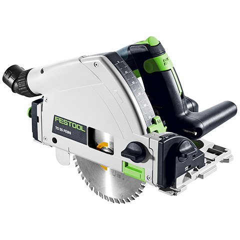 A Festool circular saw table saw combination tool, model TS 50 F-80, featuring a white and green body with a silver blade, photographed on a solid white background.