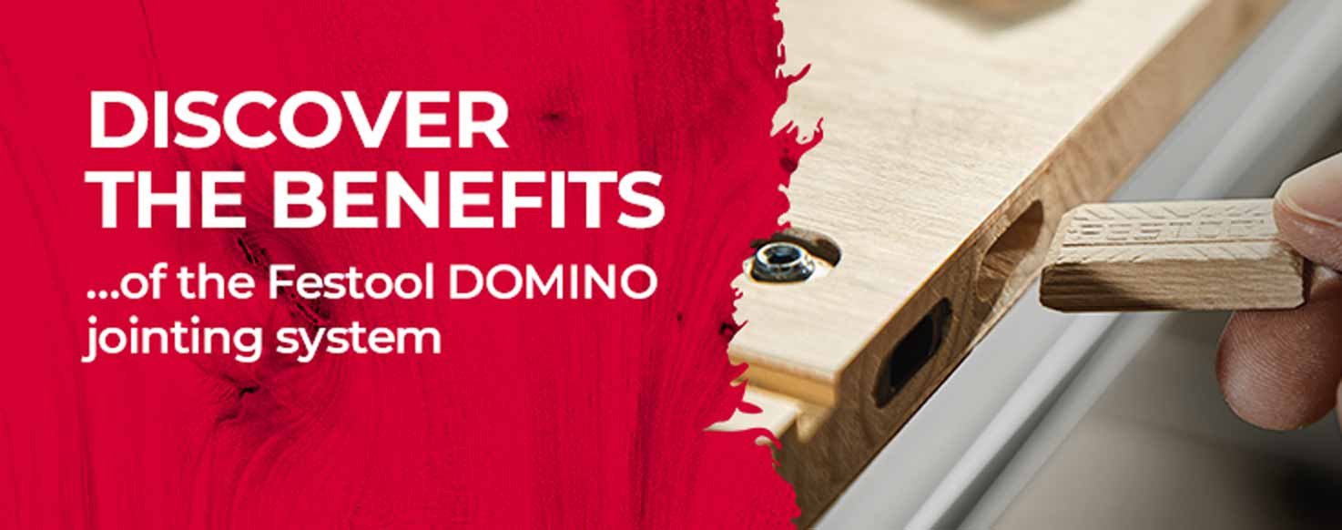Promotional graphic with a large red textured area on the left containing the text 'DISCOVER THE BENEFITS .