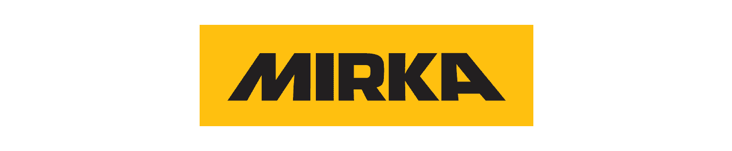 The Mirka brand logo in black text on a bright yellow rectangular background, centered on a white field.