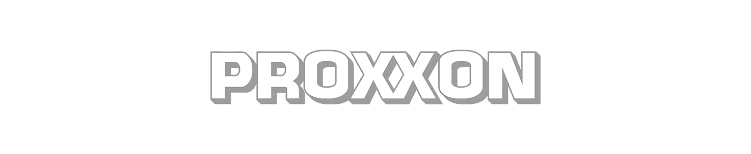Proxxon logo in grey overlayed on a solid white background