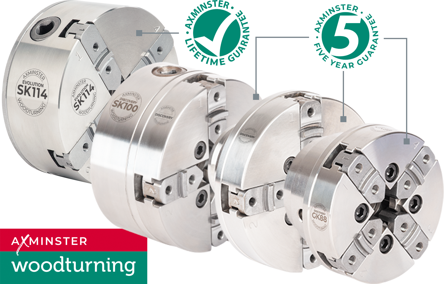 Woodturning chucks with either Lifetime or Five Year Guarantees